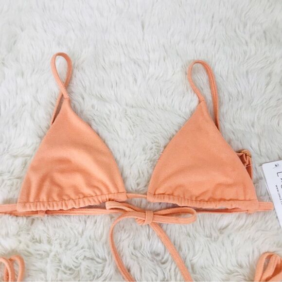 L*SPACE Peach Terrycloth Triangle String Bikini Set Brittany Lennox XS Small New - Picture 5 of 12